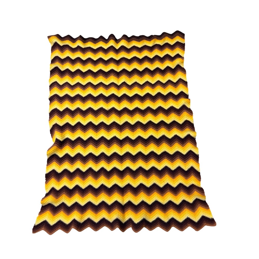 Vintage Handmade Crochet Chevron Afghan Throw Blanket Retro 1970s